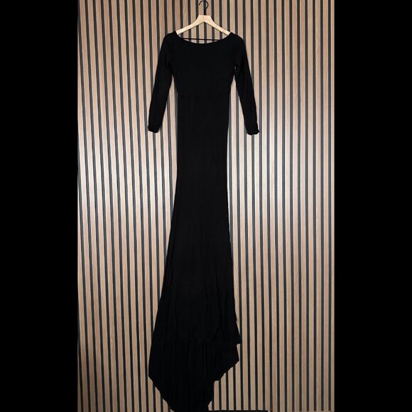 Sew Trendy Maternity Gown XS Womens Black Maxi Chiffon Knit Long Sleeve - Picture 1 of 7